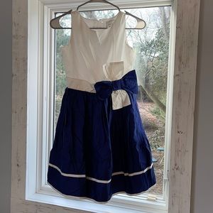 Dressed Up by Gymboree nautical navy white dress w bow EUC 10